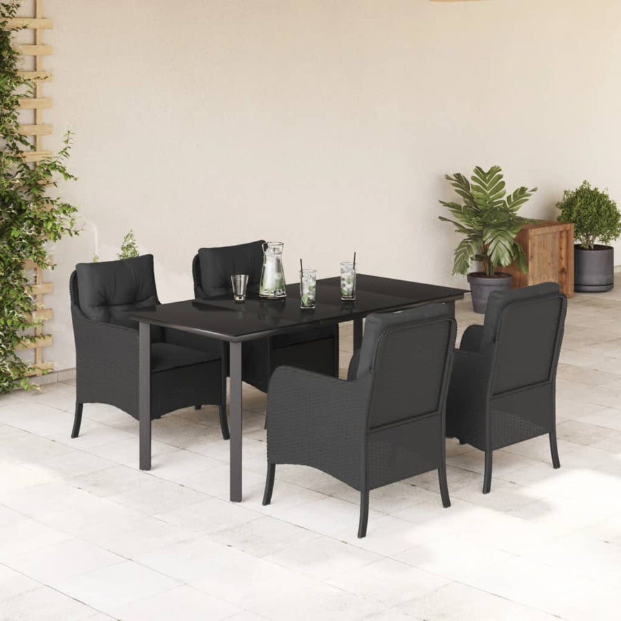 Tuinset met kussens poly rattan zwart 5 160 cm tafellengte Ronde poot