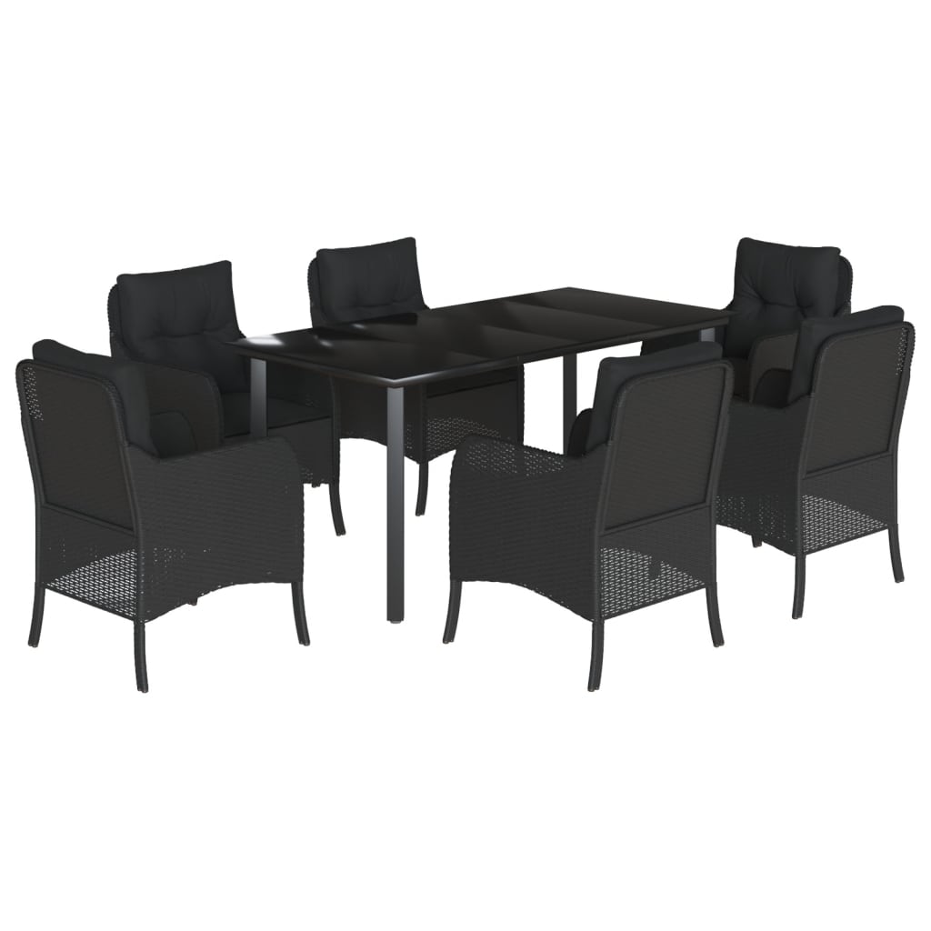 Tuinset met kussens poly rattan zwart 7 160 cm tafellengte Ronde poot