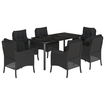 Tuinset met kussens poly rattan zwart 7 160 cm tafellengte Ronde poot
