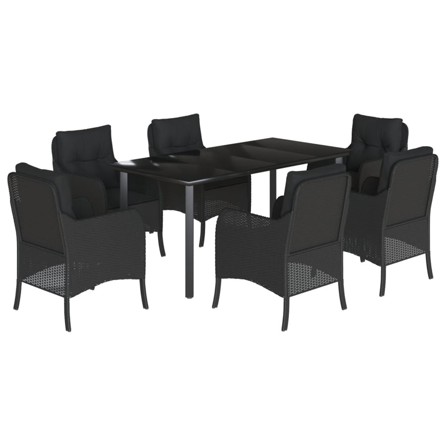 Tuinset met kussens poly rattan zwart 7 160 cm tafellengte Ronde poot