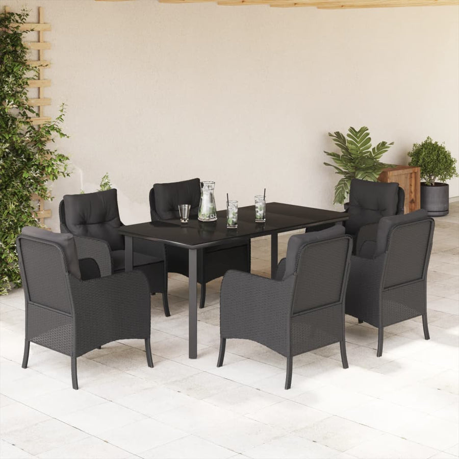 Tuinset met kussens poly rattan zwart 7 160 cm tafellengte Ronde poot