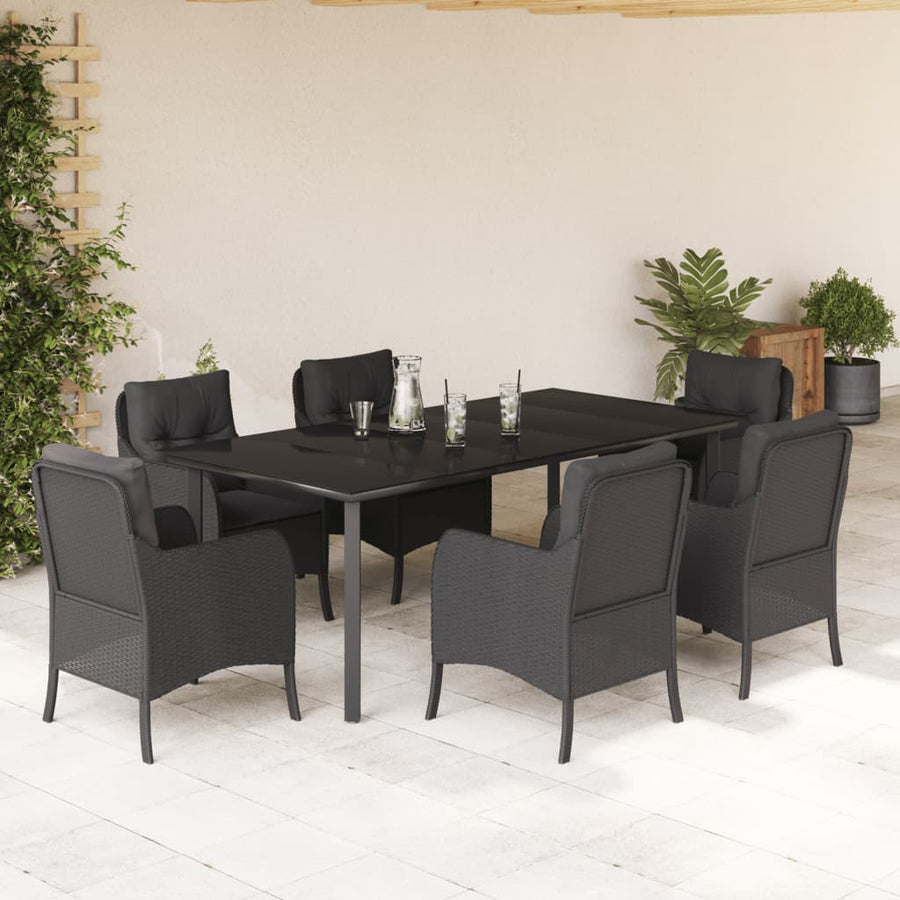 7-Delige Tuinset Met Kussens Poly Rattan Zwart 6 200 cm tafellengte