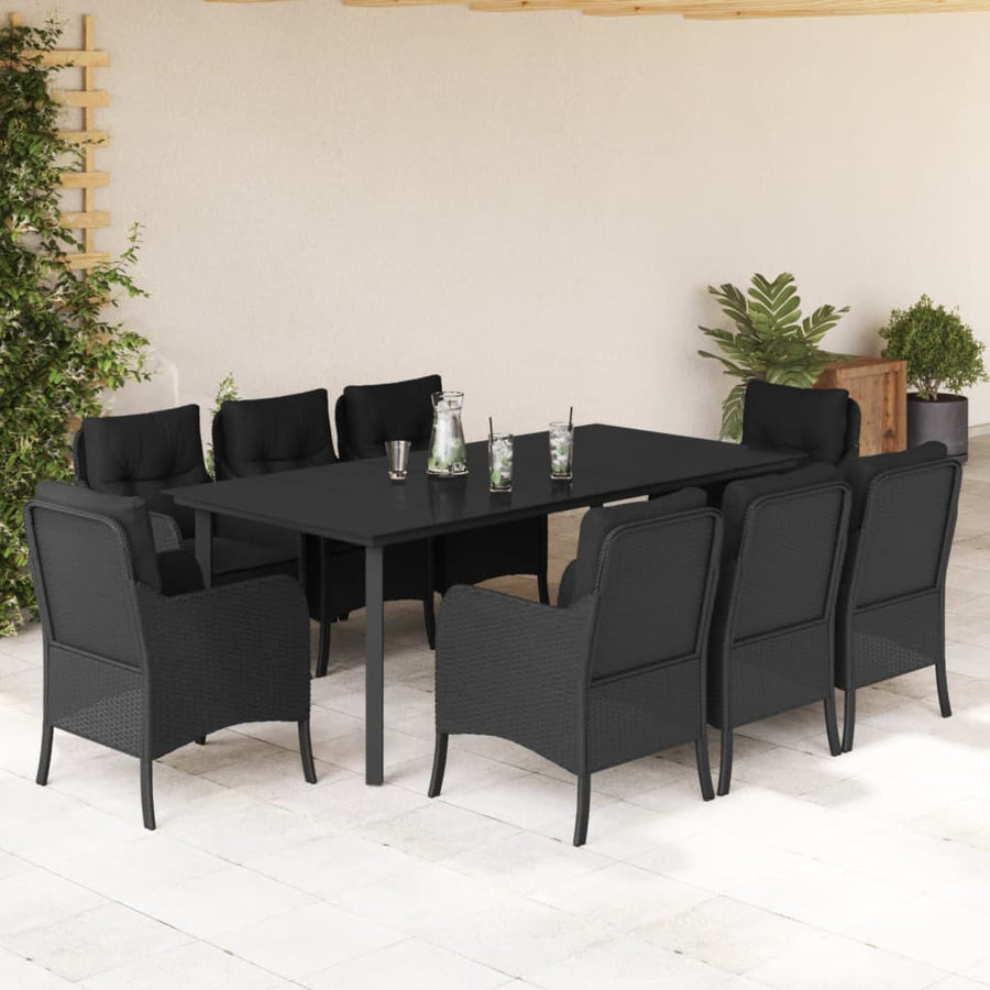 9-Delige Tuinset Poly Rattan Zwart 8 200 cm tafellengte