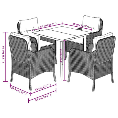 -Delige Tuinset Met Kussens Poly Rattan Bruin 5 80 cm tafellengte Puntige poot