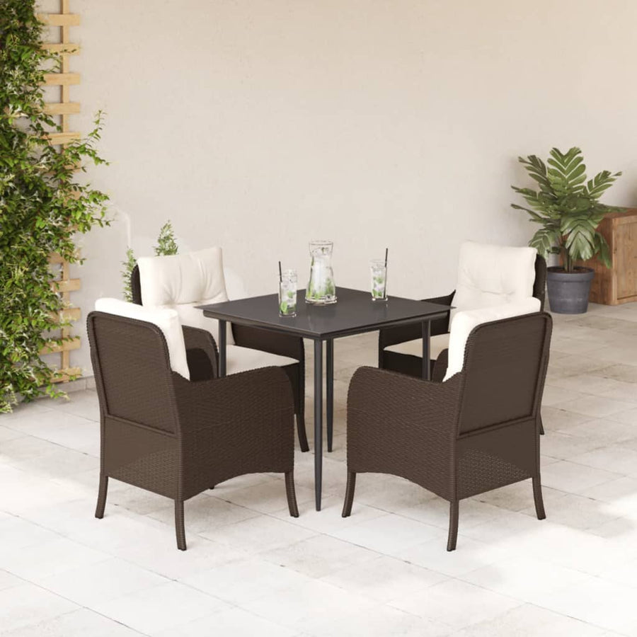 -Delige Tuinset Met Kussens Poly Rattan Bruin 5 80 cm tafellengte Puntige poot