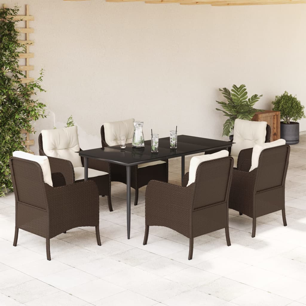 7-delige Tuinset met kussens poly rattan bruin