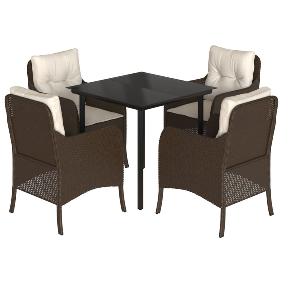 -Delige Tuinset Met Kussens Poly Rattan Bruin 5 80 cm tafellengte Ronde poot
