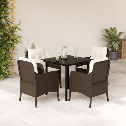 -Delige Tuinset Met Kussens Poly Rattan Bruin 5 80 cm tafellengte Ronde poot