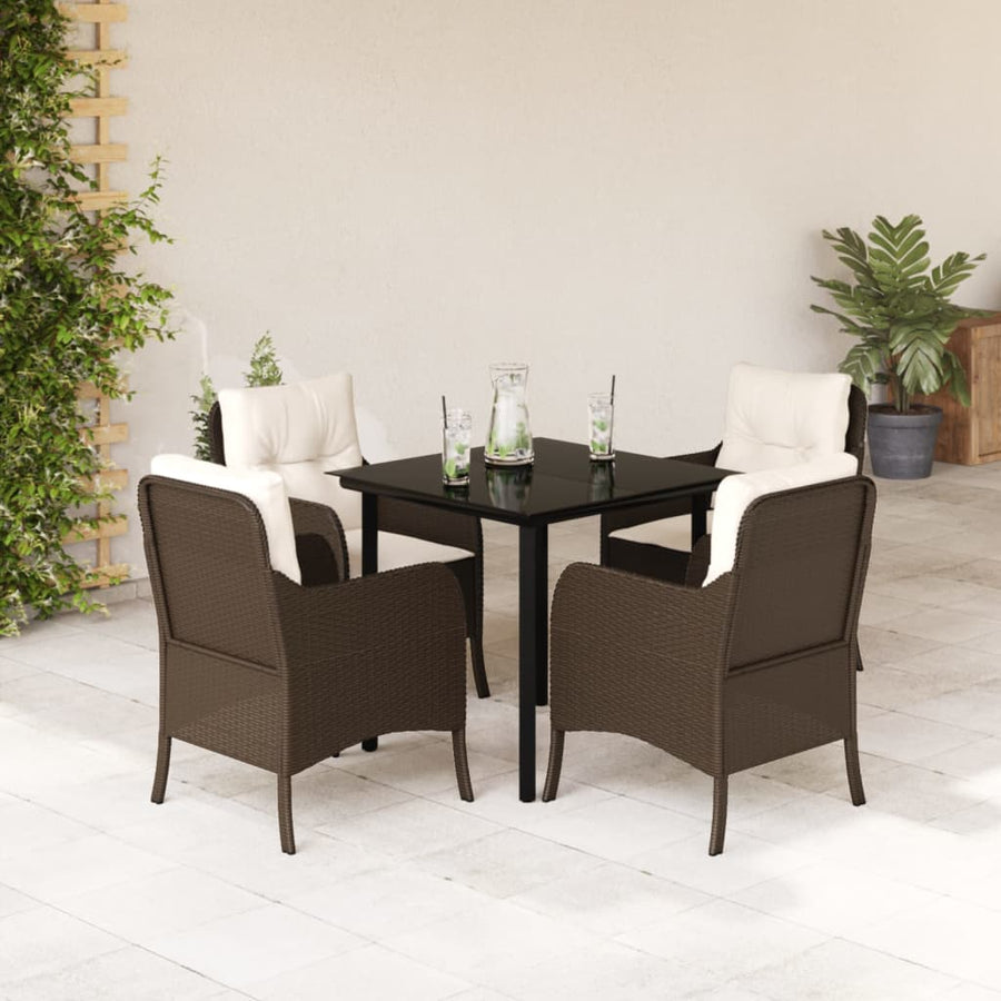 -Delige Tuinset Met Kussens Poly Rattan Bruin 5 80 cm tafellengte Ronde poot
