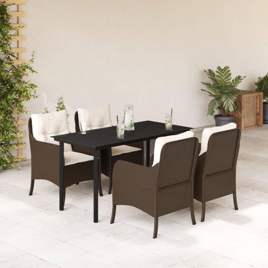 Tuinset met kussens poly rattan bruin 5 140 cm tafellengte Ronde poot