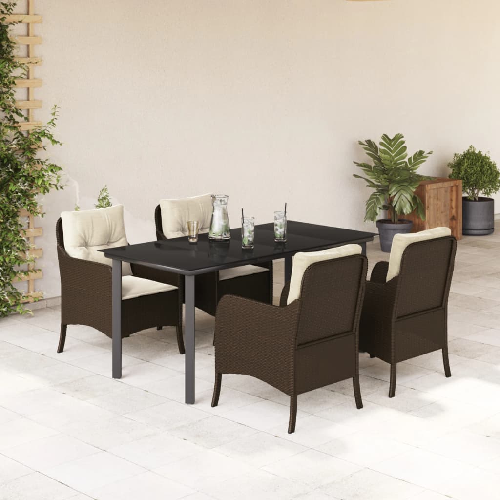 Tuinset met kussens poly rattan bruin 5 160 cm tafellengte Ronde poot