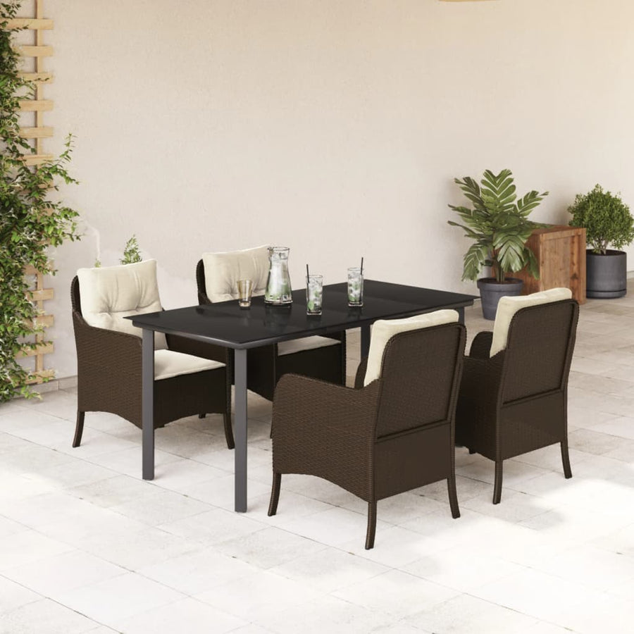 Tuinset met kussens poly rattan bruin 5 160 cm tafellengte Ronde poot