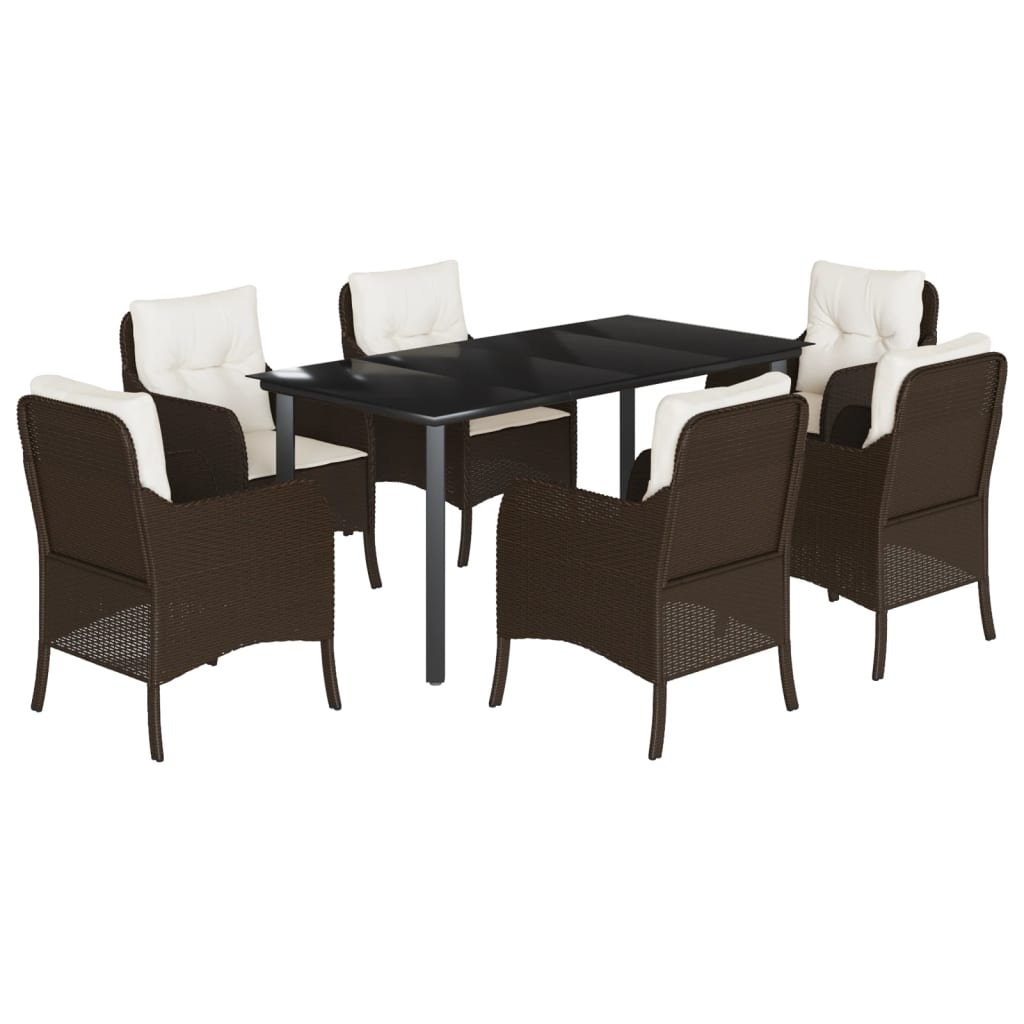 Tuinset met kussens poly rattan bruin 7 160 cm tafellengte Ronde poot