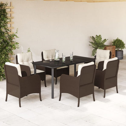 Tuinset met kussens poly rattan bruin 7 160 cm tafellengte Ronde poot