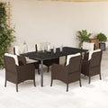 7-delige Tuinset met kussens poly rattan bruin