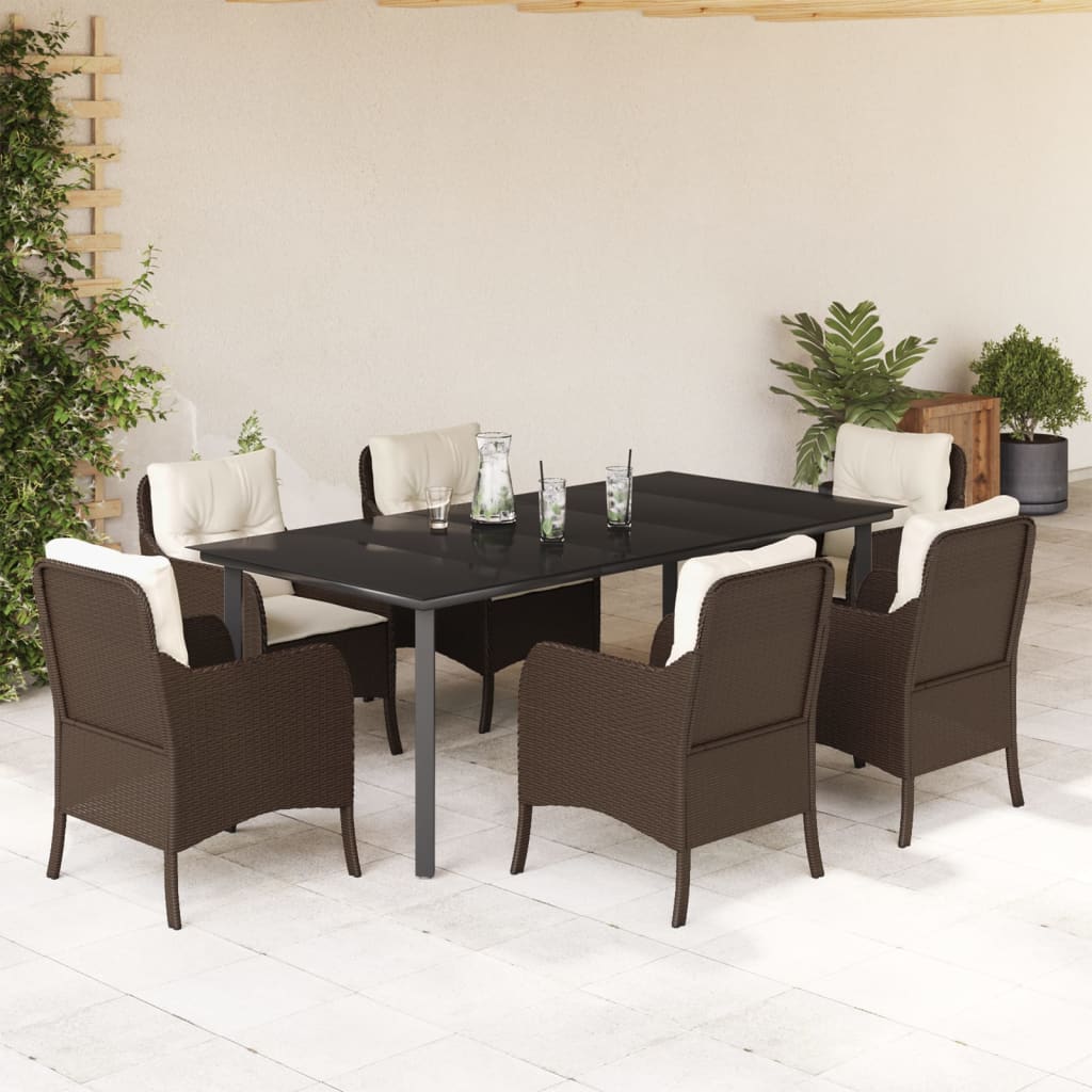 7-Delige Tuinset Met Kussens Poly Rattan Bruin 6 200 cm tafellengte