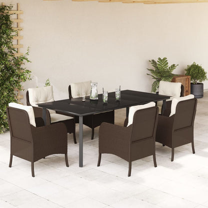 7-Delige Tuinset Met Kussens Poly Rattan Bruin 6 200 cm tafellengte