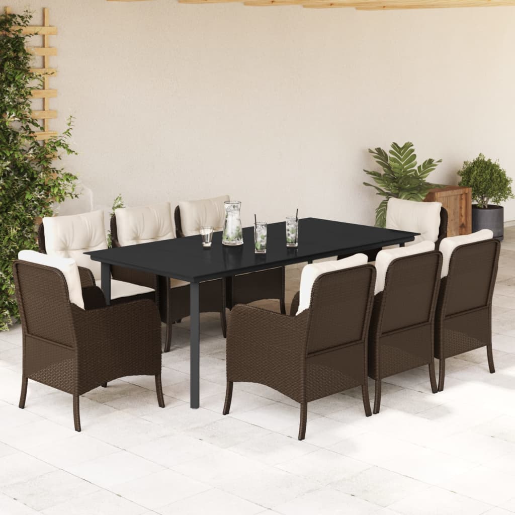 9-Delige Tuinset Met Kussens Poly Rattan Bruin 8 200 cm tafellengte