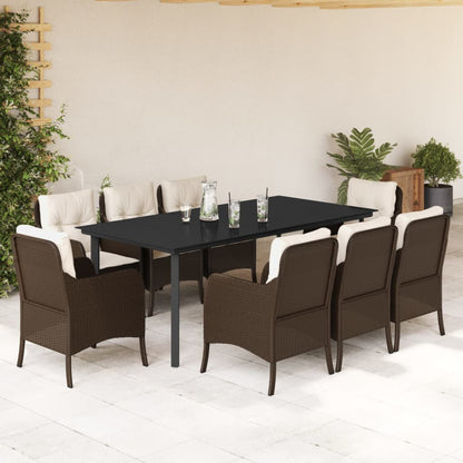 9-Delige Tuinset Met Kussens Poly Rattan Bruin 8 200 cm tafellengte