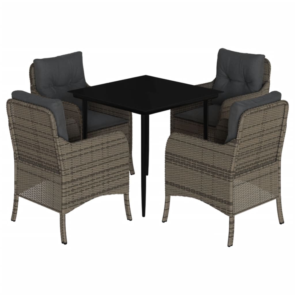 -Delige Tuinset Met Kussens Poly Rattan Grijs 5 80 cm tafellengte Puntige poot