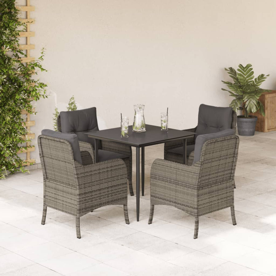 -Delige Tuinset Met Kussens Poly Rattan Grijs 5 80 cm tafellengte Puntige poot
