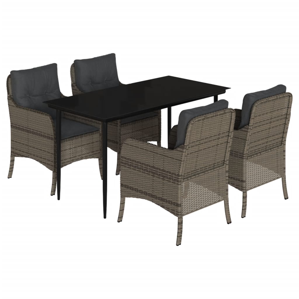 5-delige Tuinset met kussens poly rattan grijs