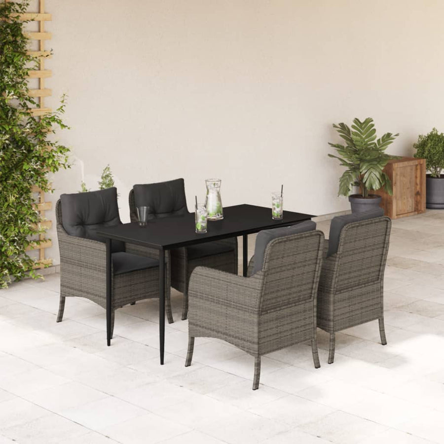 5-delige Tuinset met kussens poly rattan grijs