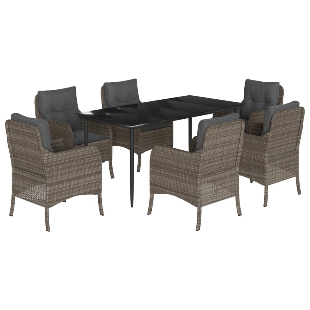 7-delige Tuinset met kussens poly rattan grijs