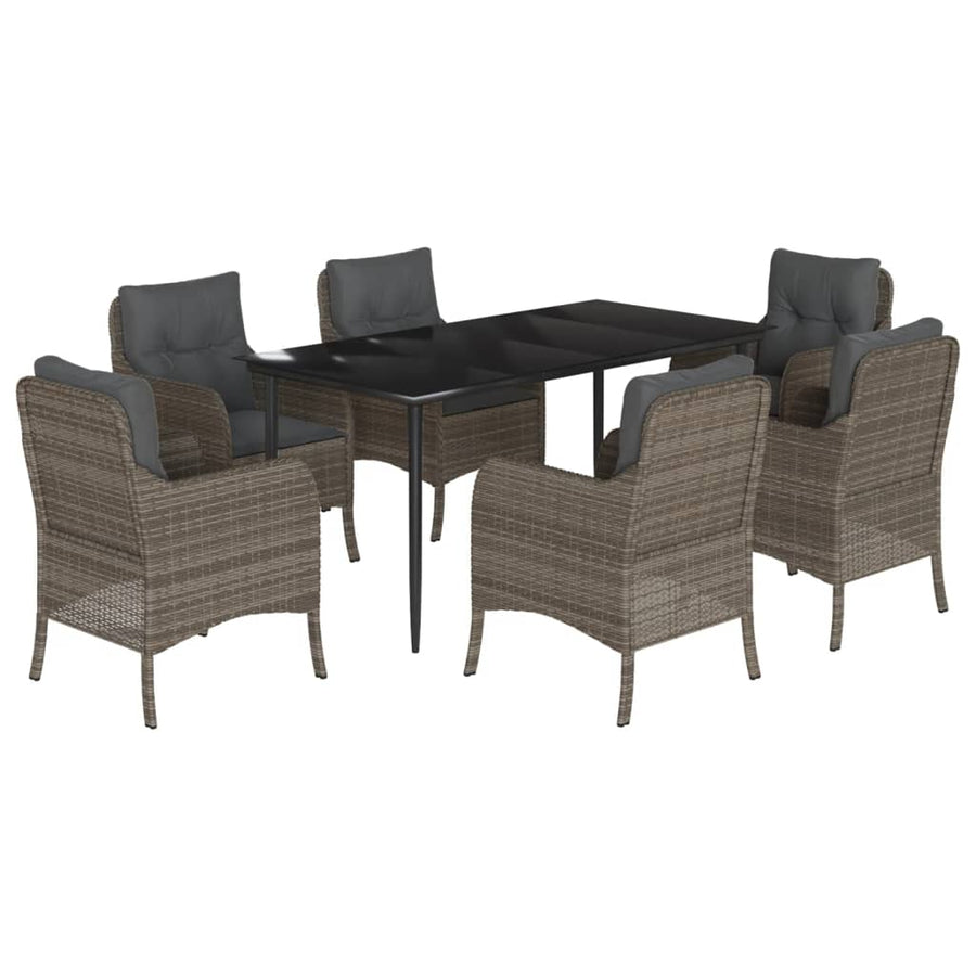 7-delige Tuinset met kussens poly rattan grijs