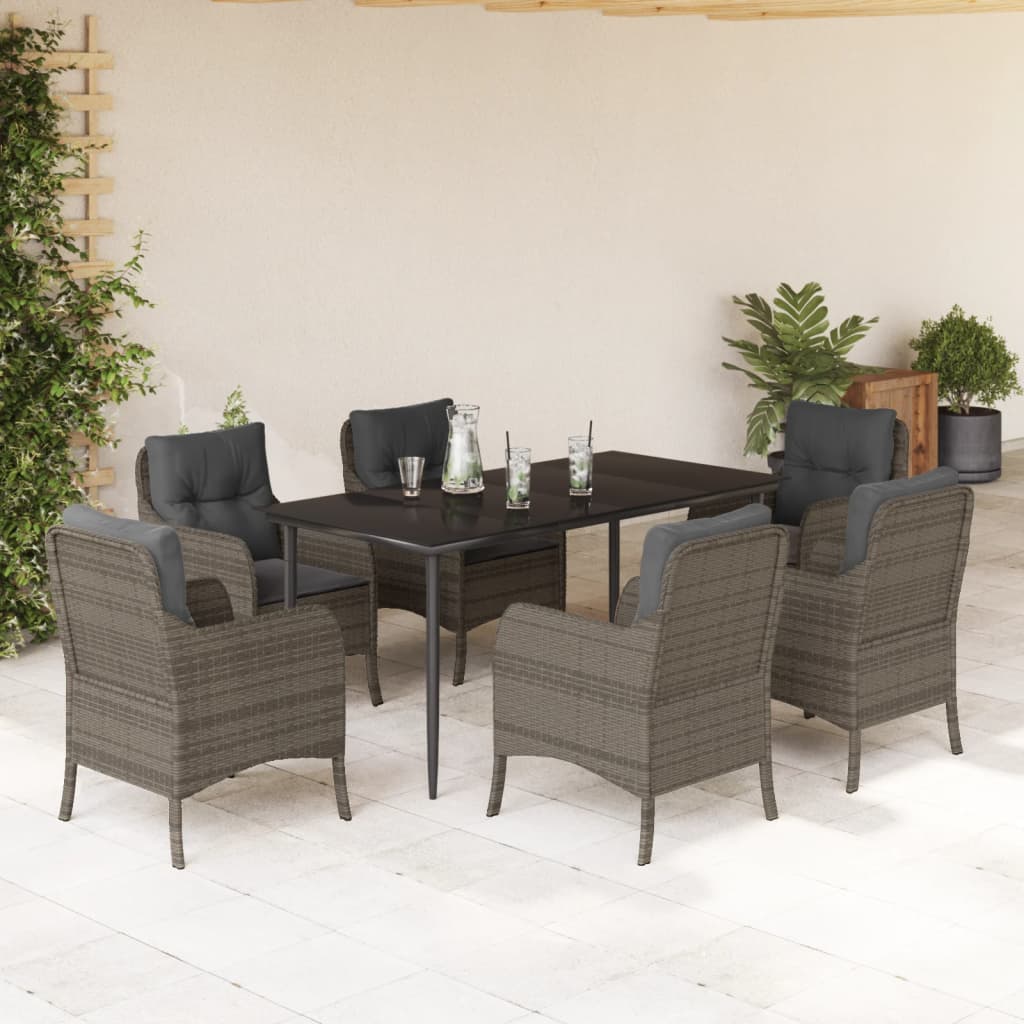 7-delige Tuinset met kussens poly rattan grijs