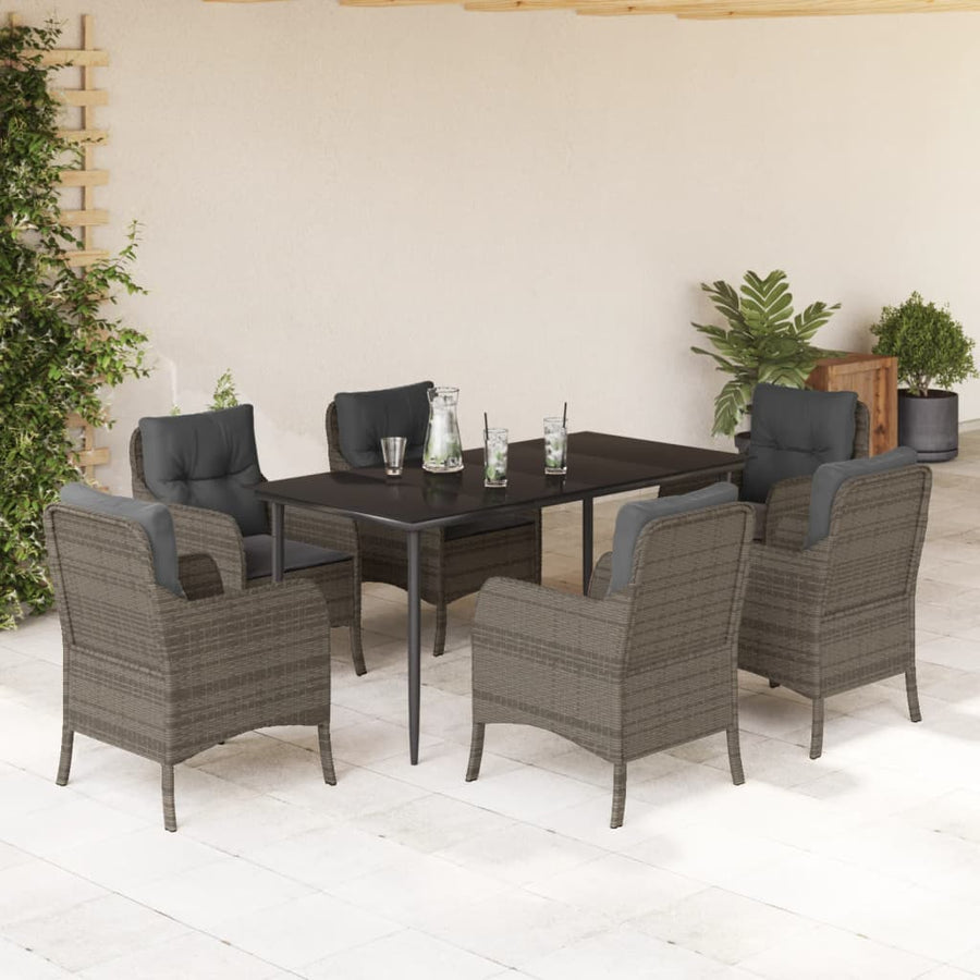 7-delige Tuinset met kussens poly rattan grijs