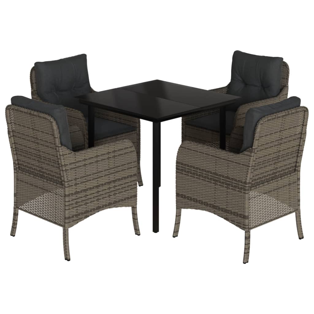 -Delige Tuinset Met Kussens Poly Rattan Grijs 5 80 cm tafellengte Ronde poot