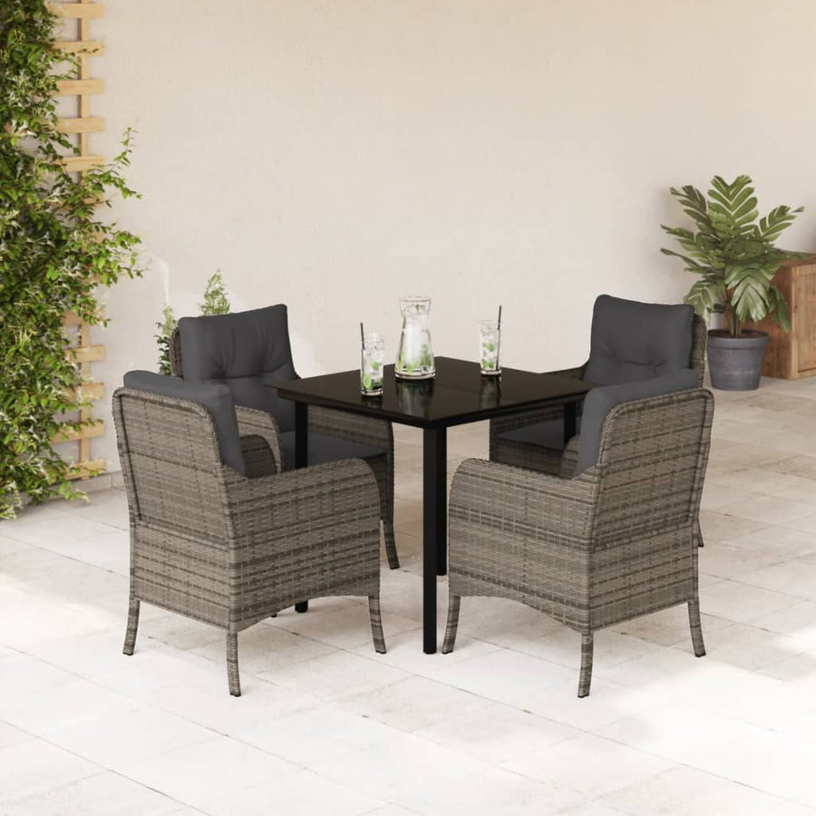 -Delige Tuinset Met Kussens Poly Rattan Grijs 5 80 cm tafellengte Ronde poot