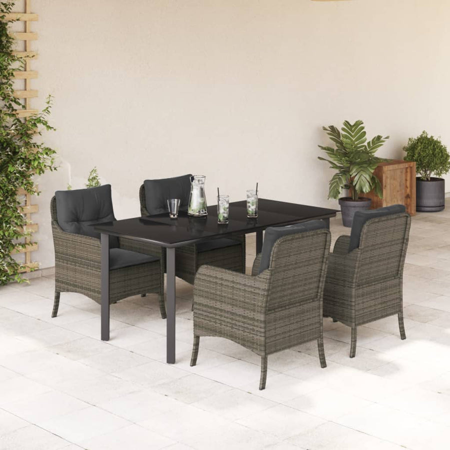 Tuinset met kussens poly rattan grijs 5 160 cm tafellengte Ronde poot