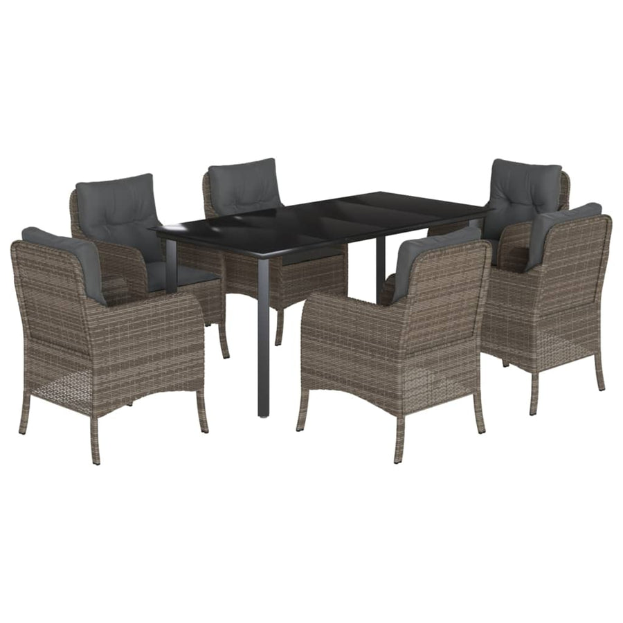 Tuinset met kussens poly rattan grijs 7 160 cm tafellengte Ronde poot
