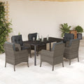 7-delige Tuinset met kussens poly rattan grijs