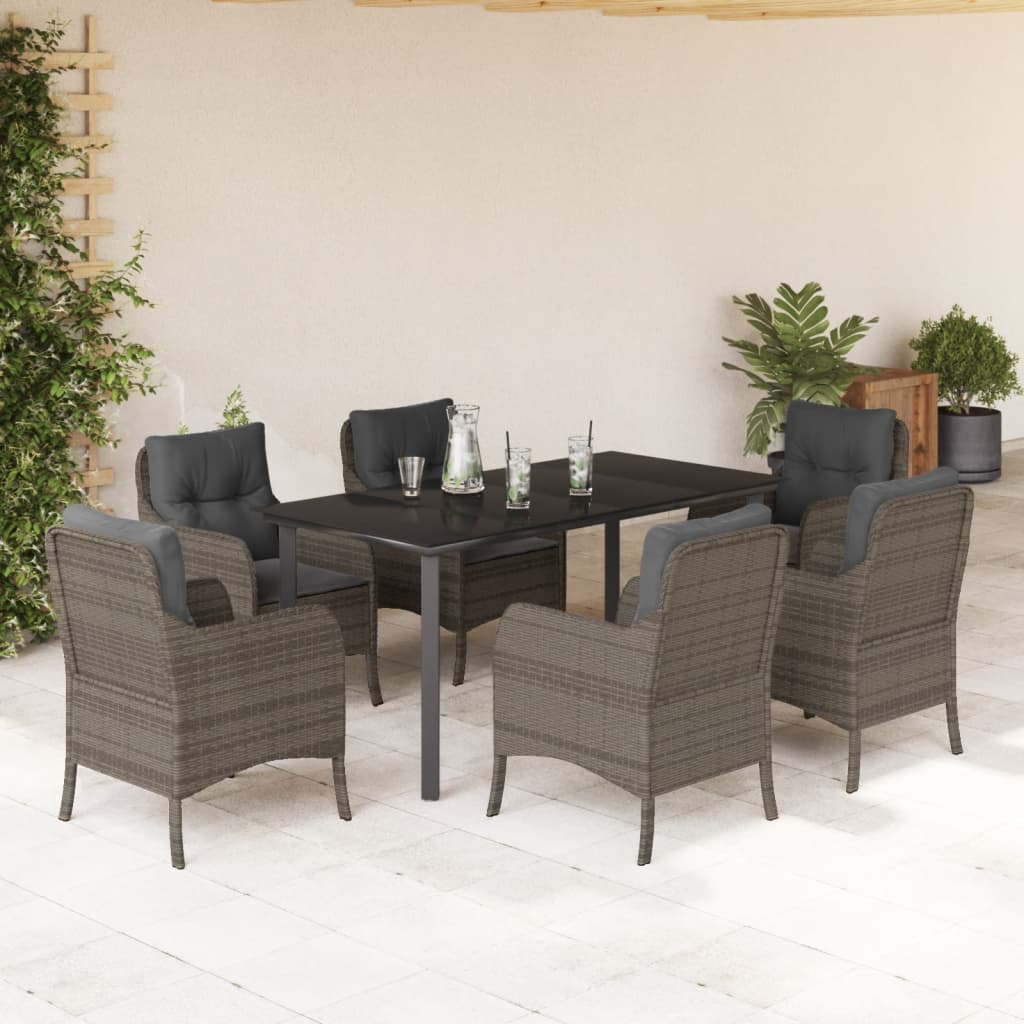 Tuinset met kussens poly rattan grijs 7 160 cm tafellengte Ronde poot