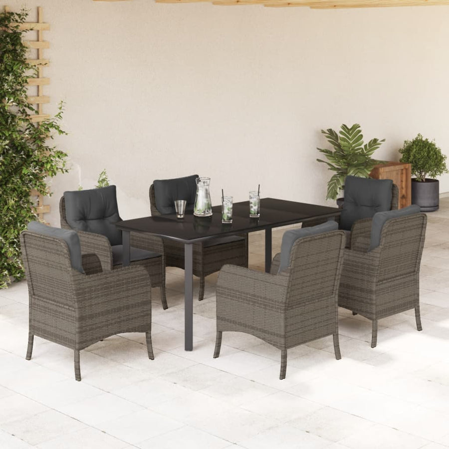Tuinset met kussens poly rattan grijs 7 160 cm tafellengte Ronde poot