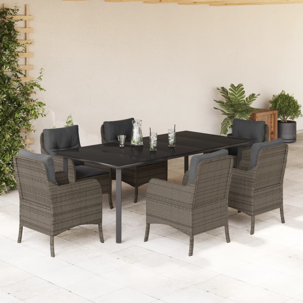 7-Delige Tuinset Met Kussens Poly Rattan Grijs 6 200 cm tafellengte