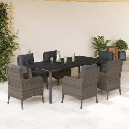 7-Delige Tuinset Met Kussens Poly Rattan Grijs 6 200 cm tafellengte