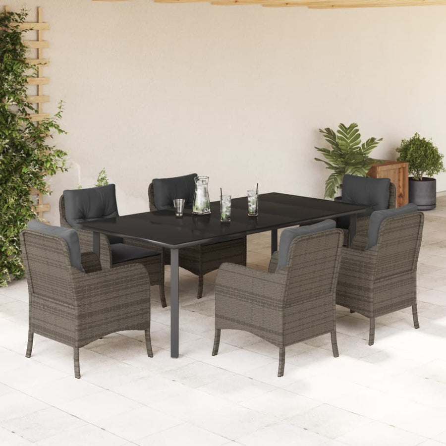 7-Delige Tuinset Met Kussens Poly Rattan Grijs 6 200 cm tafellengte