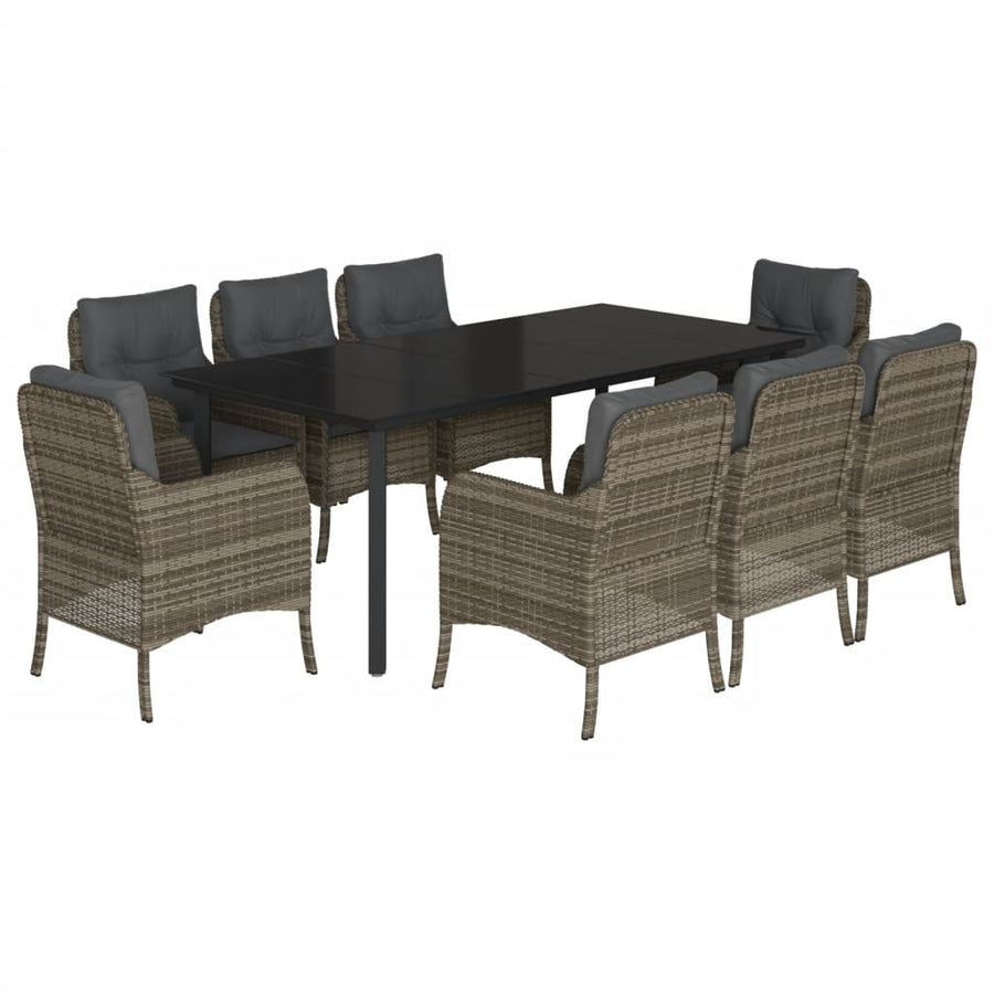9-Delige Tuinset Met Kussens Poly Rattan Grijs 8 200 cm tafellengte