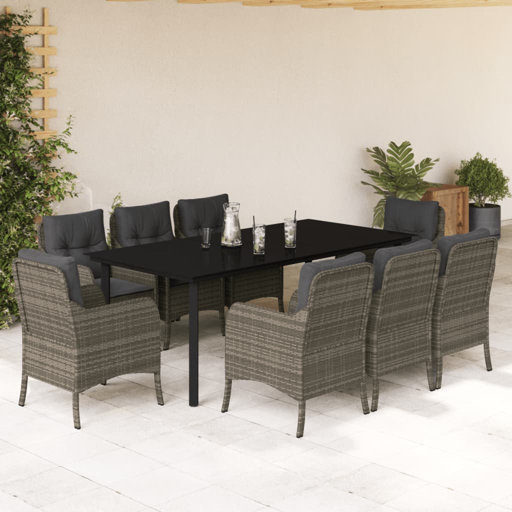 9-Delige Tuinset Met Kussens Poly Rattan Grijs 8 200 cm tafellengte