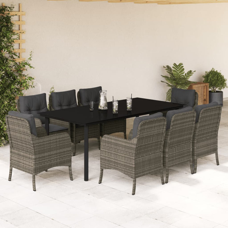 9-Delige Tuinset Met Kussens Poly Rattan Grijs 8 200 cm tafellengte