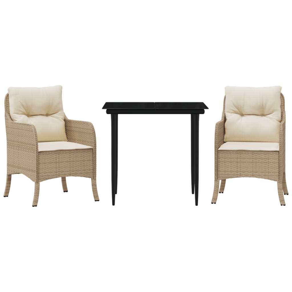 Tuinset met kussens poly rattan beige 3 80 cm tafellengte Puntige poot