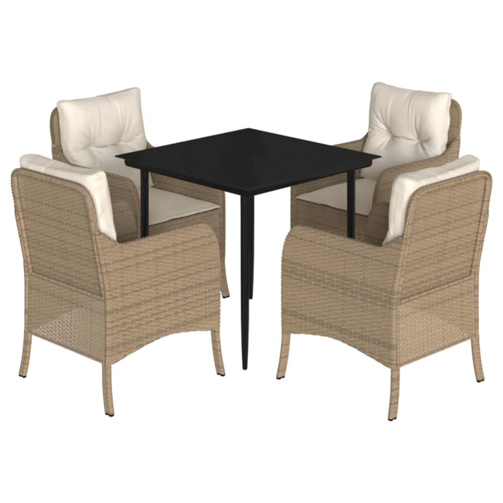 -Delige Tuinset Met Kussens Poly Rattan Beige 5 80 cm tafellengte Puntige poot