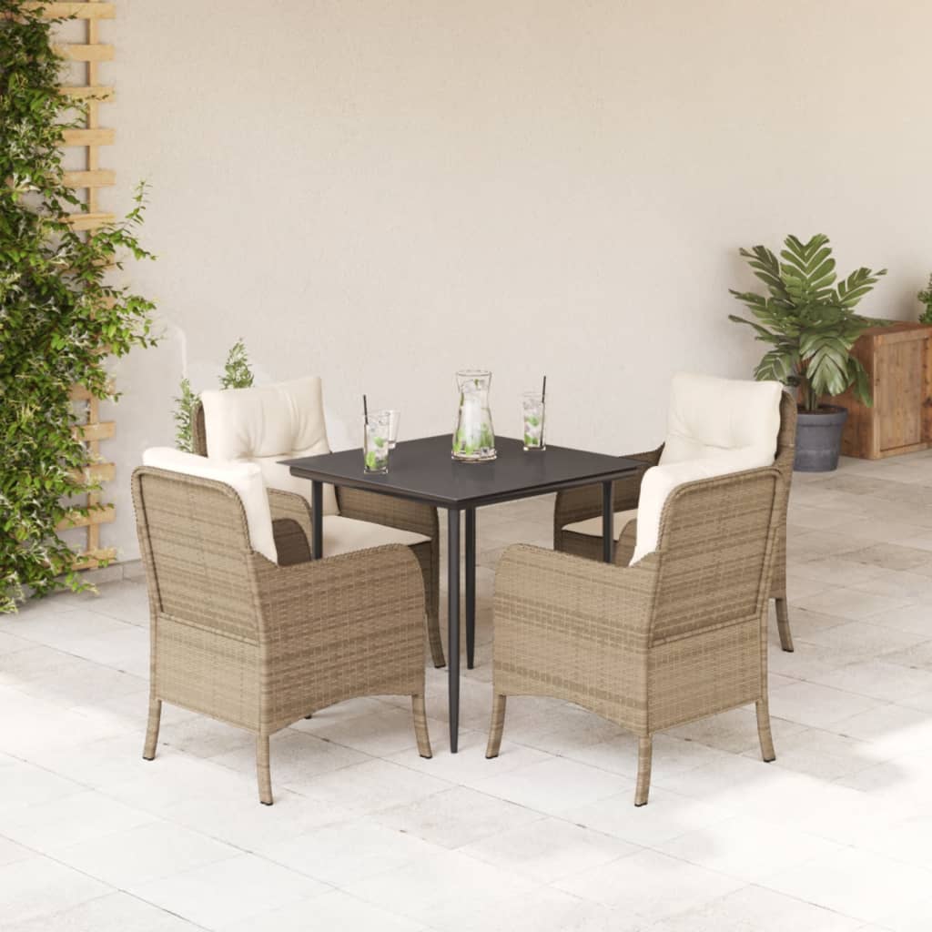 -Delige Tuinset Met Kussens Poly Rattan Beige 5 80 cm tafellengte Puntige poot
