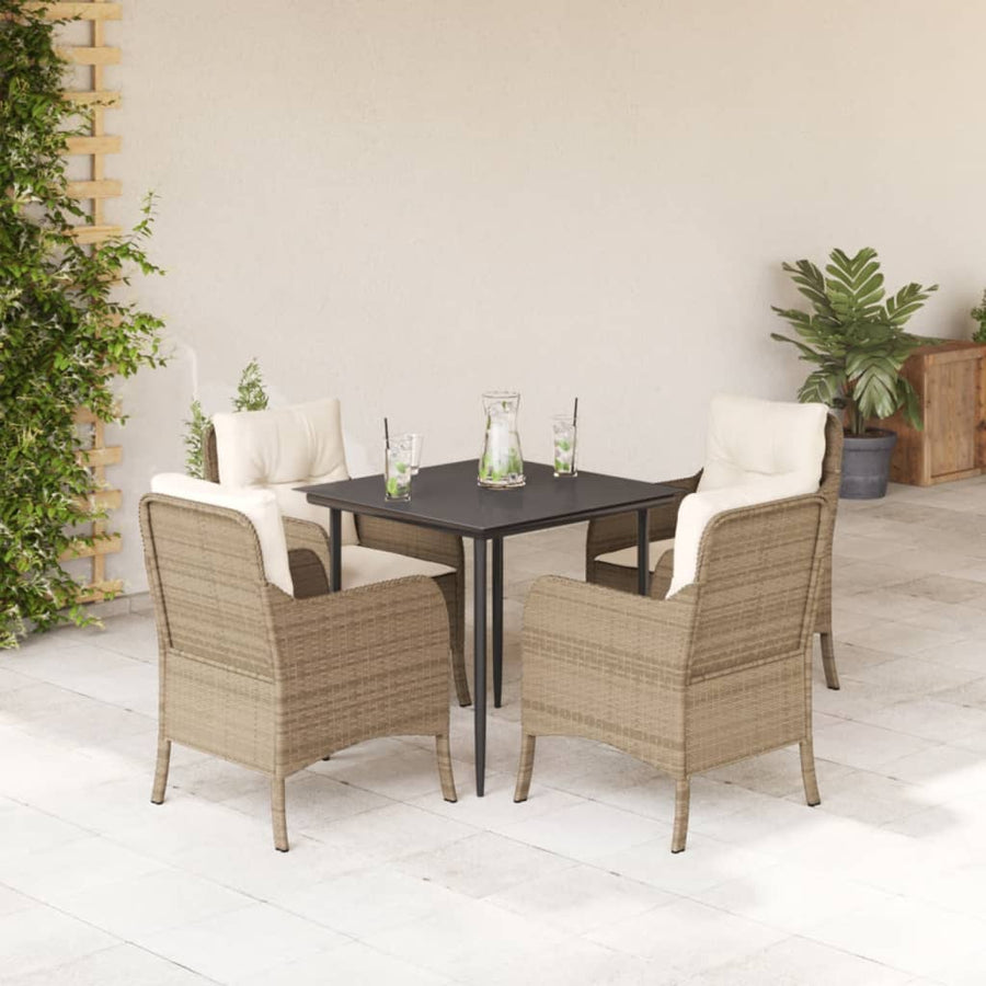 -Delige Tuinset Met Kussens Poly Rattan Beige 5 80 cm tafellengte Puntige poot