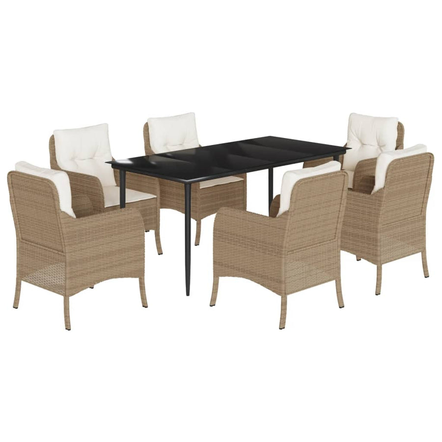 7-delige Tuinset met kussens poly rattan beige