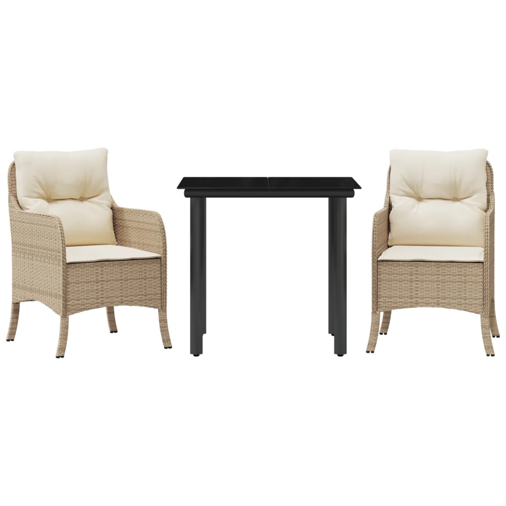 Tuinset met kussens poly rattan beige 3 80 cm tafellengte Ronde poot